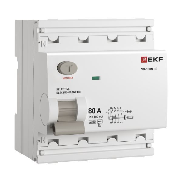 ВДТ ВД-100N (S) 4P 80А 100мА AC эл-мех 6кА PROXIMA EKF