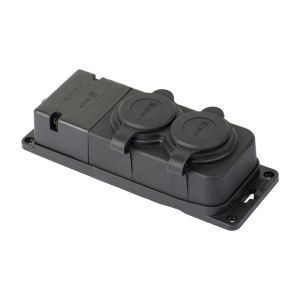 Роз. (колодка) двухмест. с защит. крышками каучуковая 230В 2P+PE 16A IP44 EKF PRO RPS-018-16-230-44-r