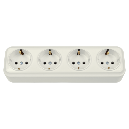 Розетка штепсельная четырехместная для открытой установки с заземляющим контактом РА16-0182