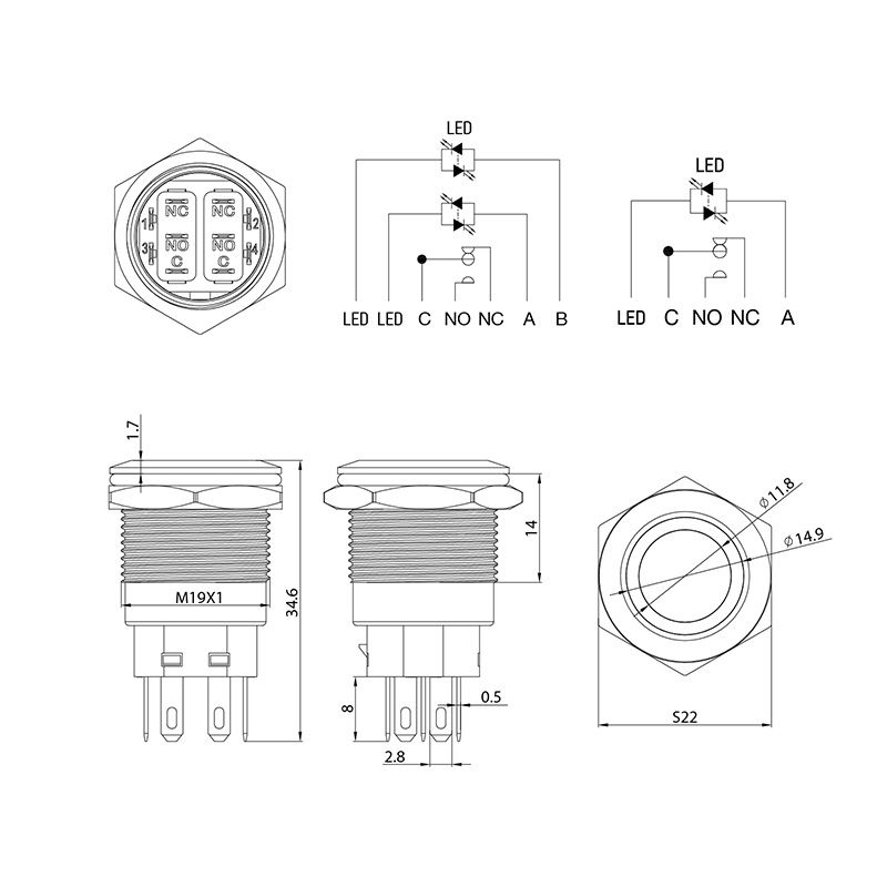 Кнопка  антивандальная Ø19 12В Б/Фикс (5с) (ON)-OFF/(OFF)-ON зеленая  REXANT - Фото 4