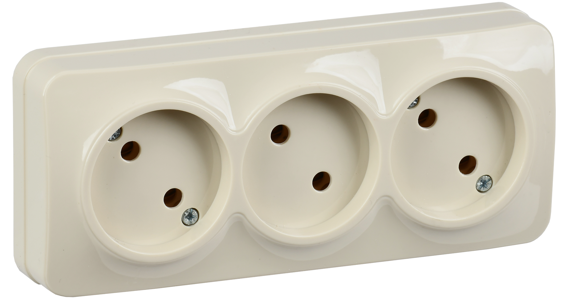 GLORY Розетка 3-местная для открытой установки без заземления без защитных шторок 10А РС23-2-ХК кремовый IEK ERH30-K33-10
