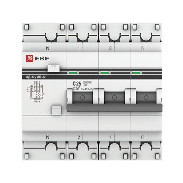 АД-32 3P+N 25А (С) 30мА тип (АС) эл. 4,5кА EKF PROxima