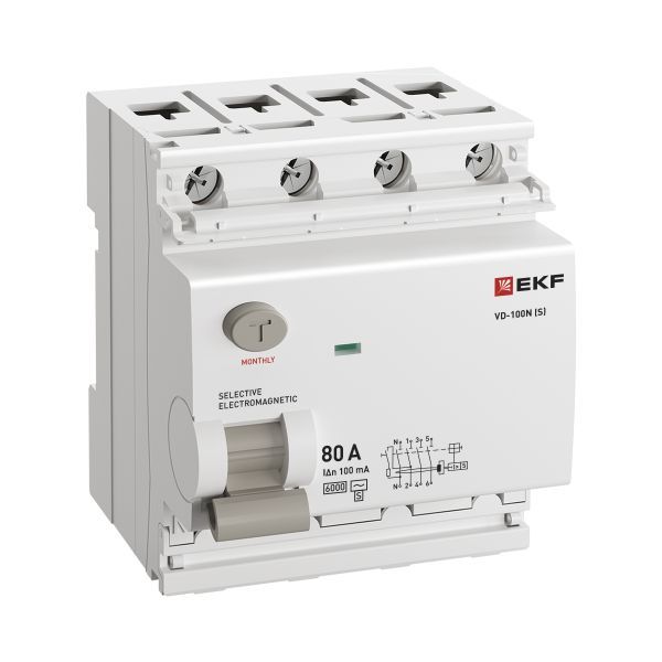 ВДТ ВД-100N (S) 4P 80А 100мА AC эл-мех 6кА PROXIMA EKF - Фото 3