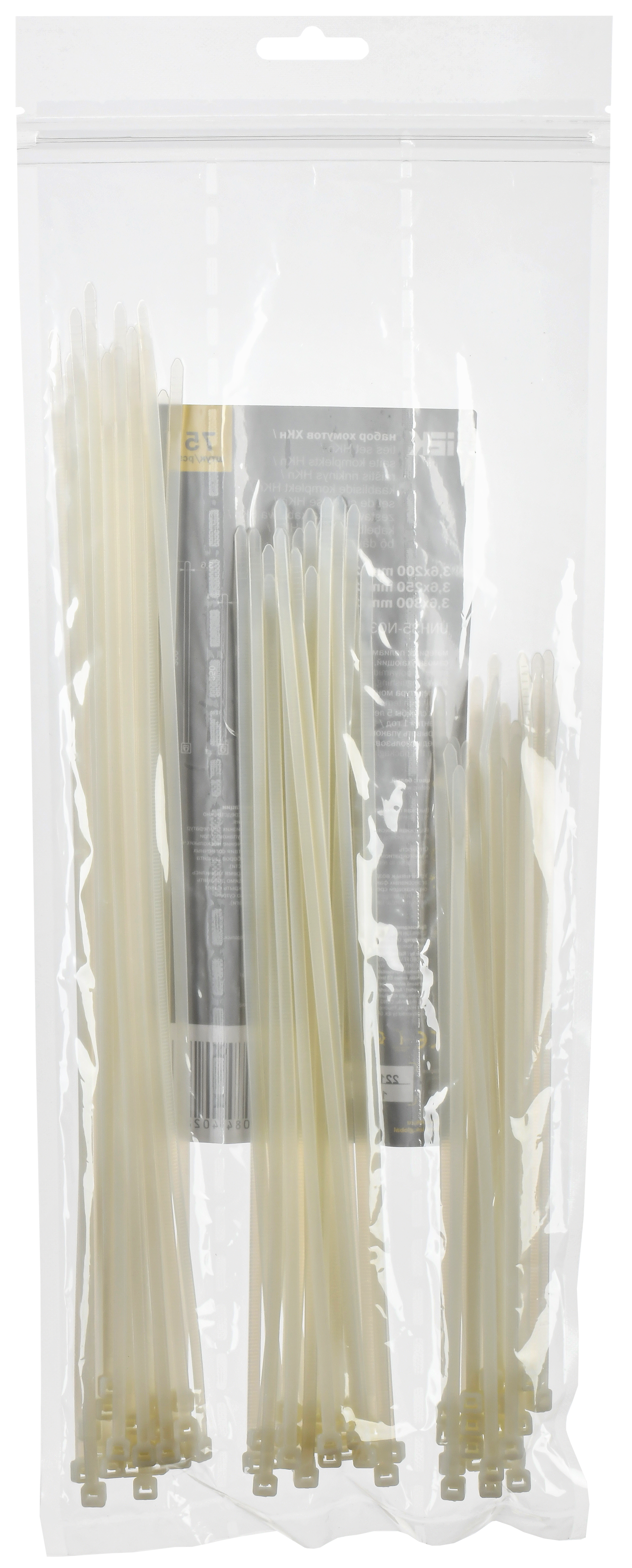 Набор хомутов 3,6х200; 3,6х250; 3,6х300 белые (75шт/упак) IEK UNH35-N03-075