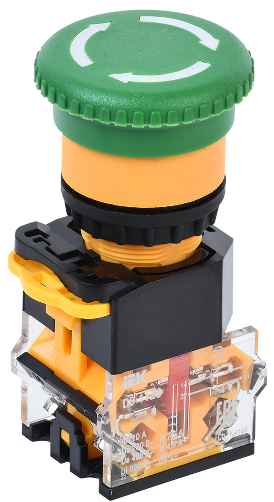 Кнопка D8-11ZS "Грибок" d=22мм 1з+1р поворотная с фиксацией зеленая IEK