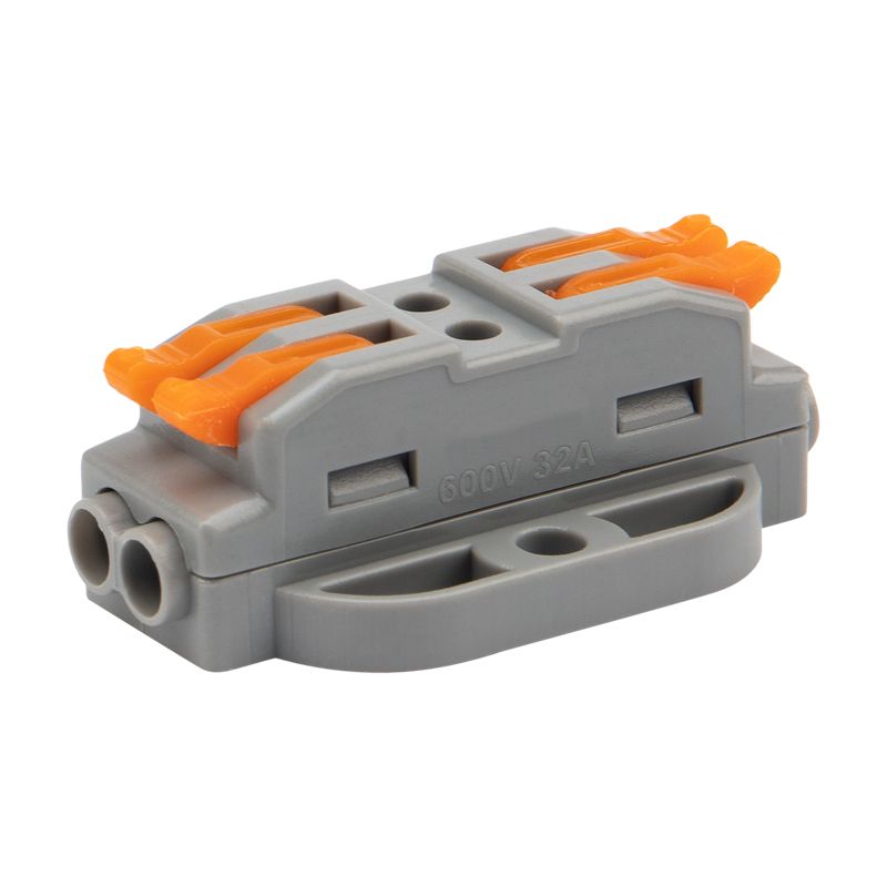 Клемма СМК 222-422P проходная 2 полюса, с монтажной площадкой (0,08-4 мм²), серая (50 шт./уп.) REXANT 07-6262