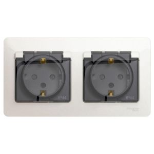 Розетка 2-м СП 2мод. Glossa 16А IP44 с заземл. защ. шторки в сборе перламутр. SE GSL000647 485846