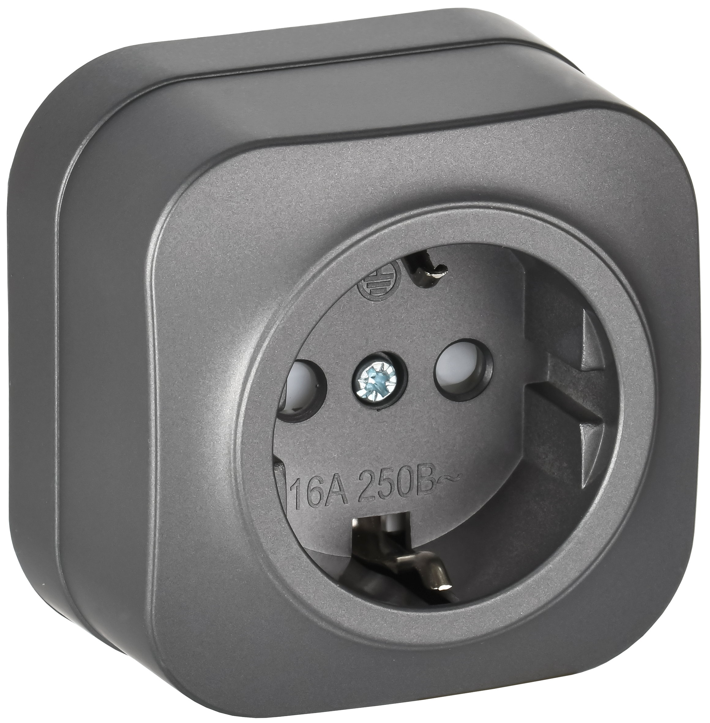 GLORY Розетка 1-местная для открытой установки с заземлением с защитными шторками 16А РСш20-3-ХСм сталь матовый IEK ERH14-K46M-16