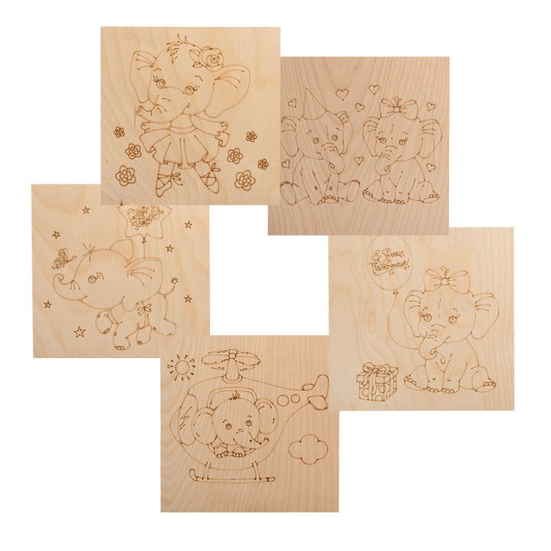 Доски для выжигания «Слонята», 150х150мм, 5 шт., пакет REXANT 12-0932