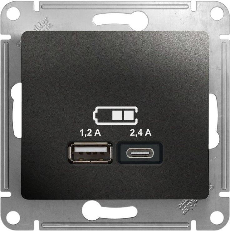 Розетка USB Glossa тип A+C 5В/2.4А 2х5В/1.2А механизм антрацит SE GSL000739