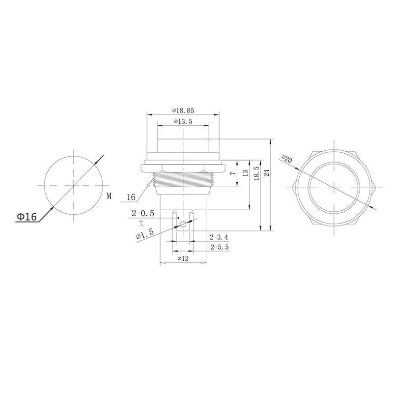 Выключатель-кнопка металл 250V 2А (2с) OFF-(ON) Ø16.2 черная (RWD-306) REXANT - Фото 2