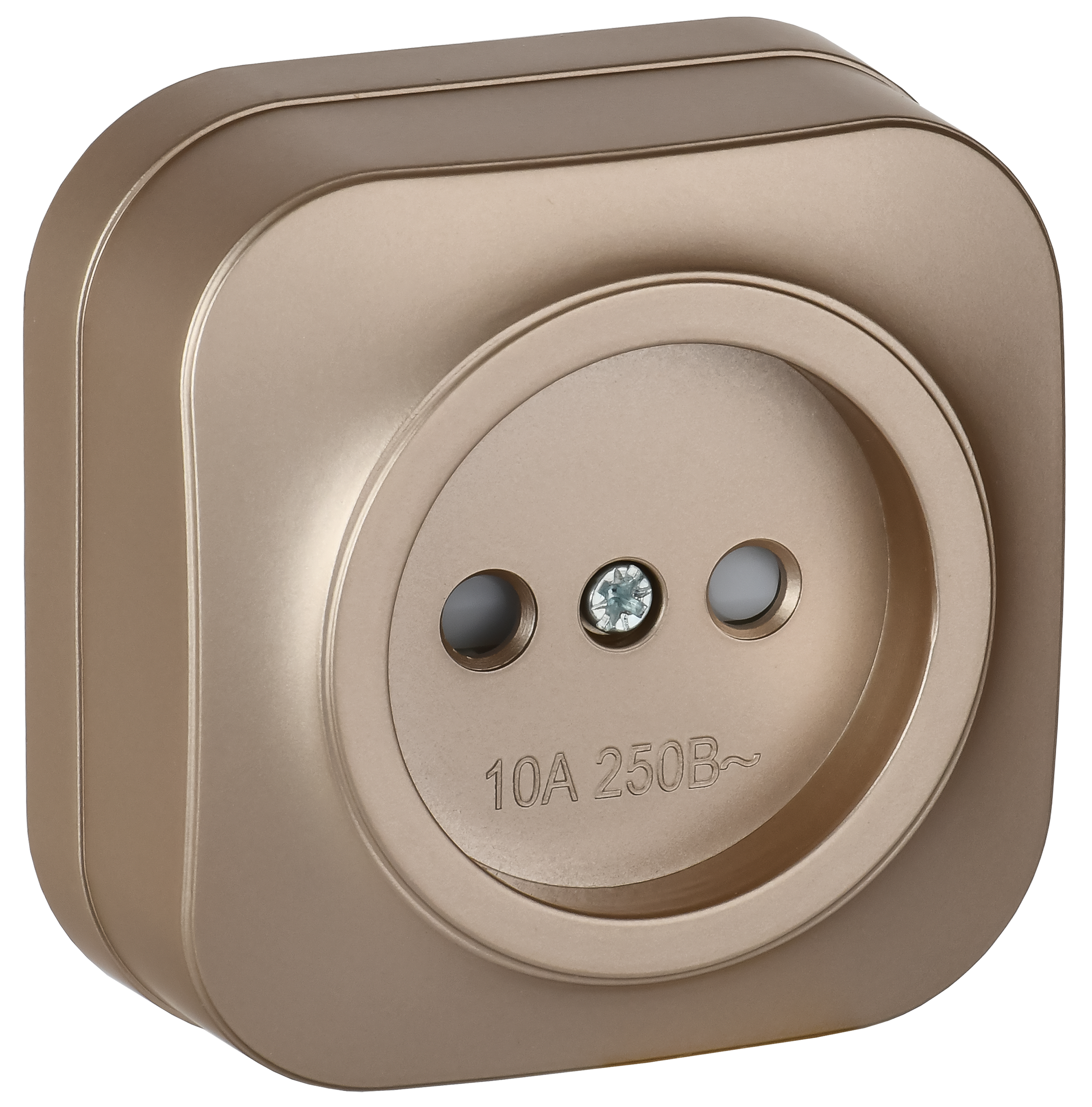 GLORY Розетка 1-местная для открытой установки без заземления с защитными шторками 10А РСш20-2-ХШм шампань матовый IEK ERH13-K37M-10