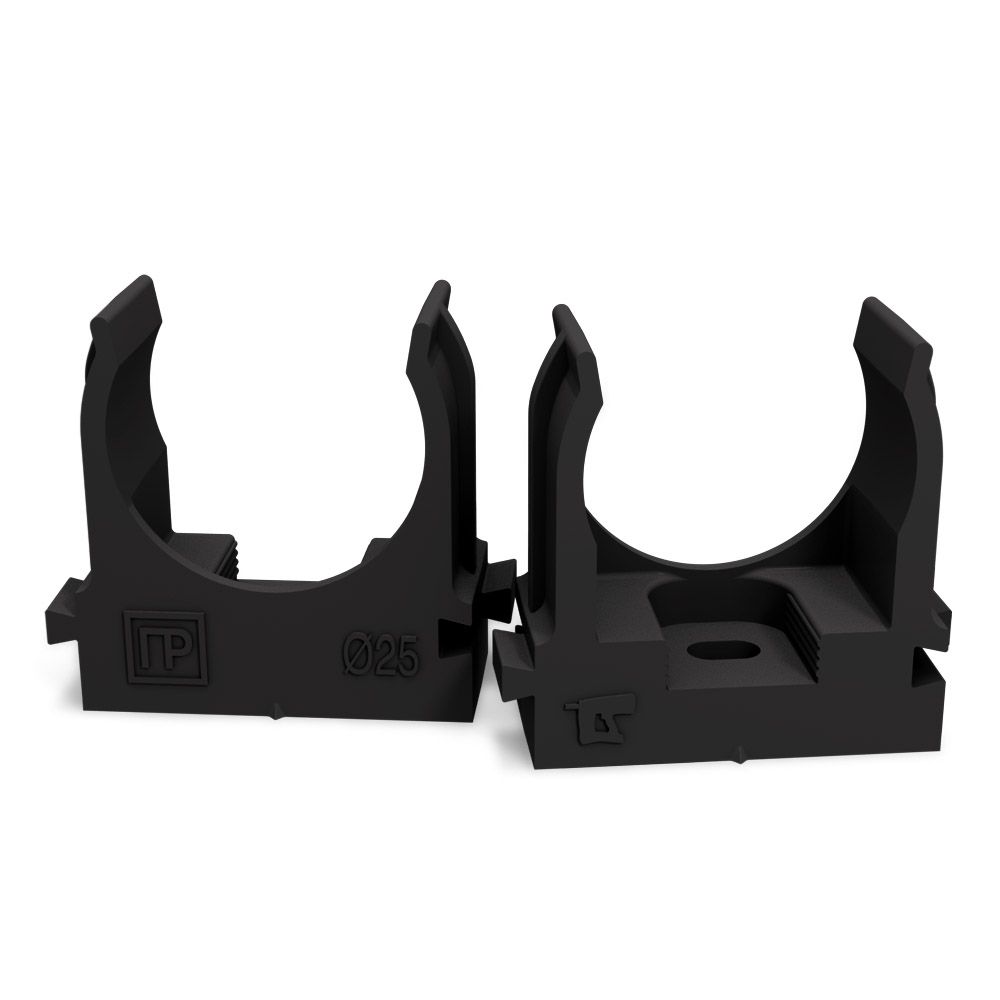 Крепеж-клипса для труб атмосферостойкая для монтажного пистолета черная в п/э d25 мм (100шт/700шт уп PR13.0407