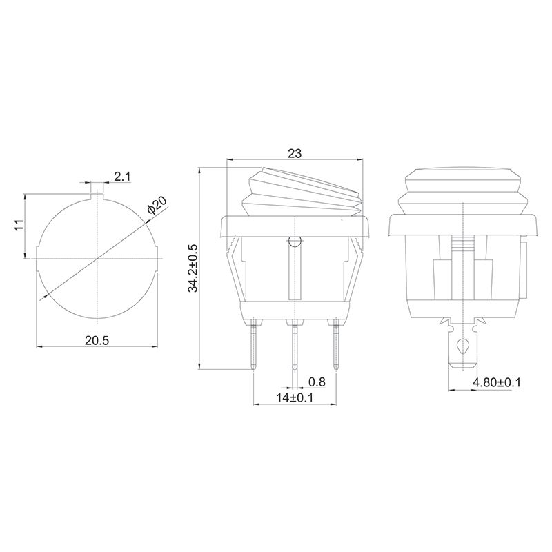 Выключатель клавишный круглый 250V 6А (3c) ON-OFF желтый с подсветкой ВЛАГОЗАЩИТА REXANT - Фото 2