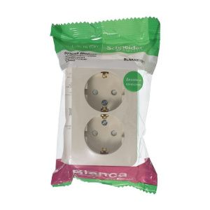 Розетка 2-м ОП Blanca 16А IP20 250В с заземл. защ. шторки с изолир. пластиной беж. SE BLNRA011217 520078