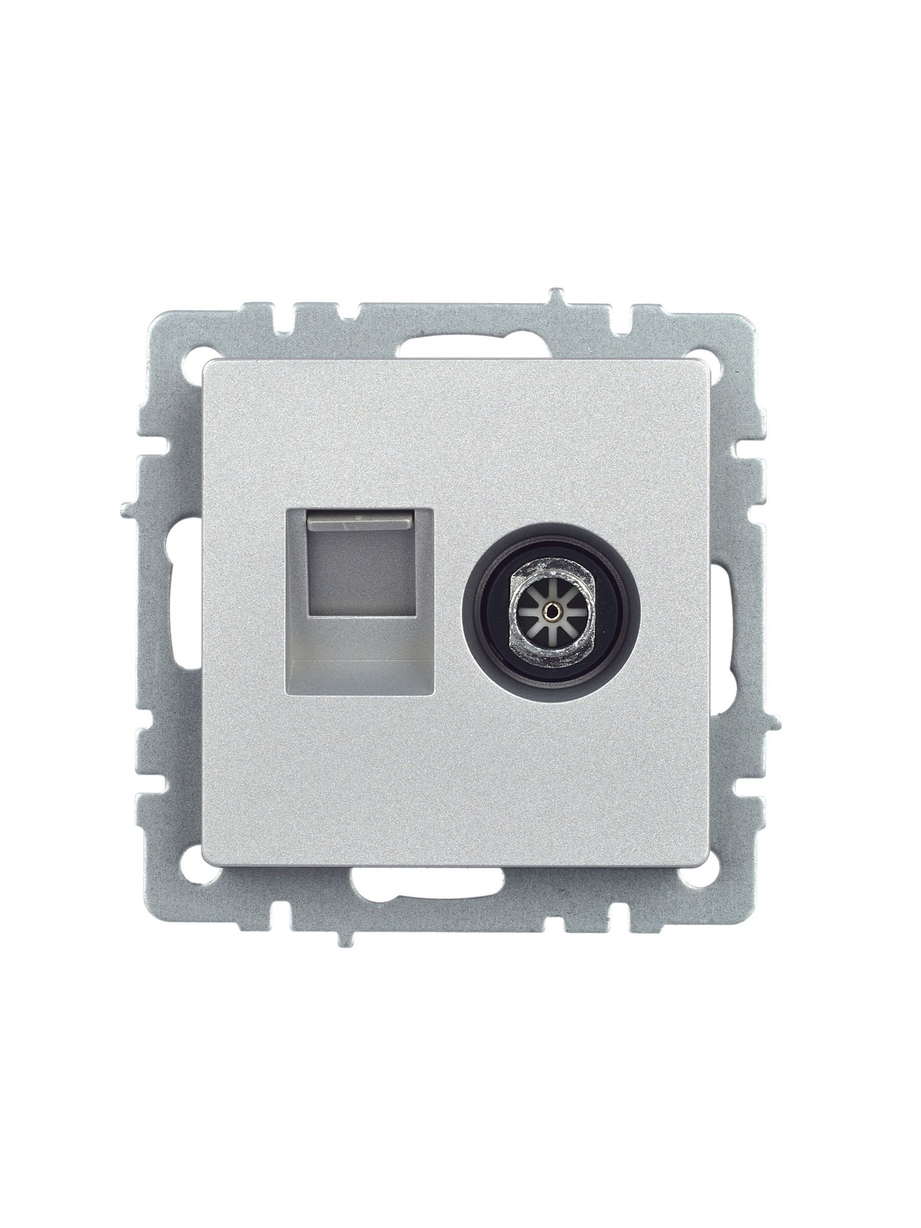 BRITE Розетка двойная TV+RJ45 кат.5E РТВ/РК12-БрА алюминий IEK - Фото 3