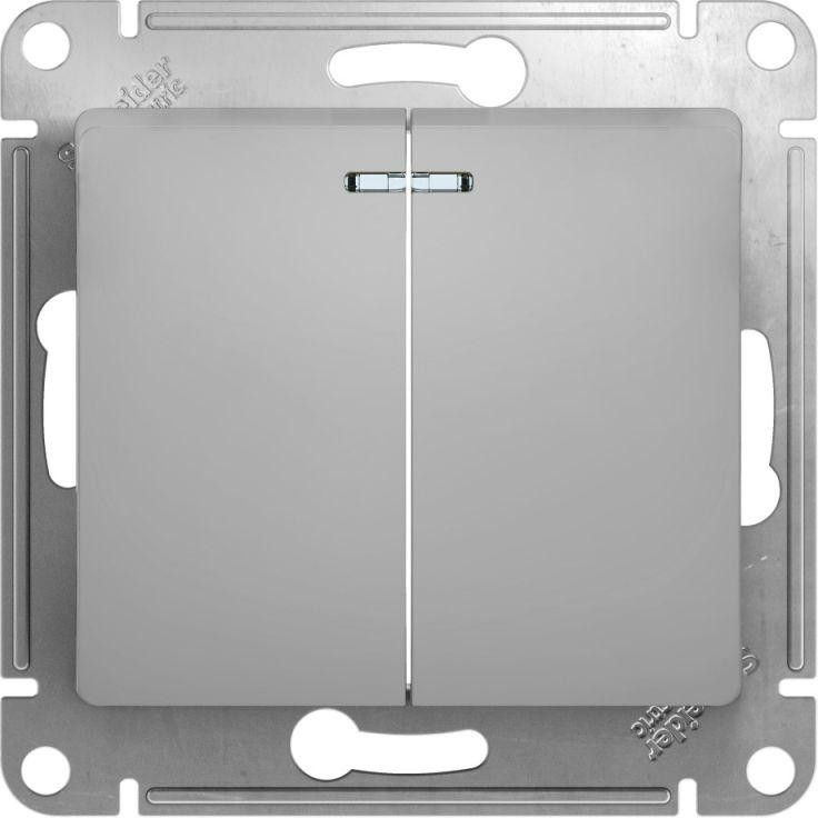 Выключатель 2-кл. СП Glossa 10А IP20 (сх. 5а) 10AX с подсветкой механизм алюм. SE GSL000353