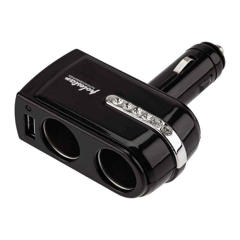 Разветвитель автоприкуривателя, 2 гнезда, 1хUSB (5В, 1000мА) REXANT 16-0238