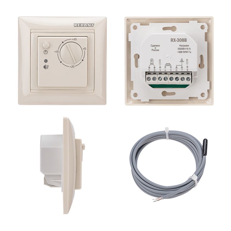 Терморегулятор механический RX-308B бежевый (совместим с Legrand серии Valena) REXANT - Фото 2