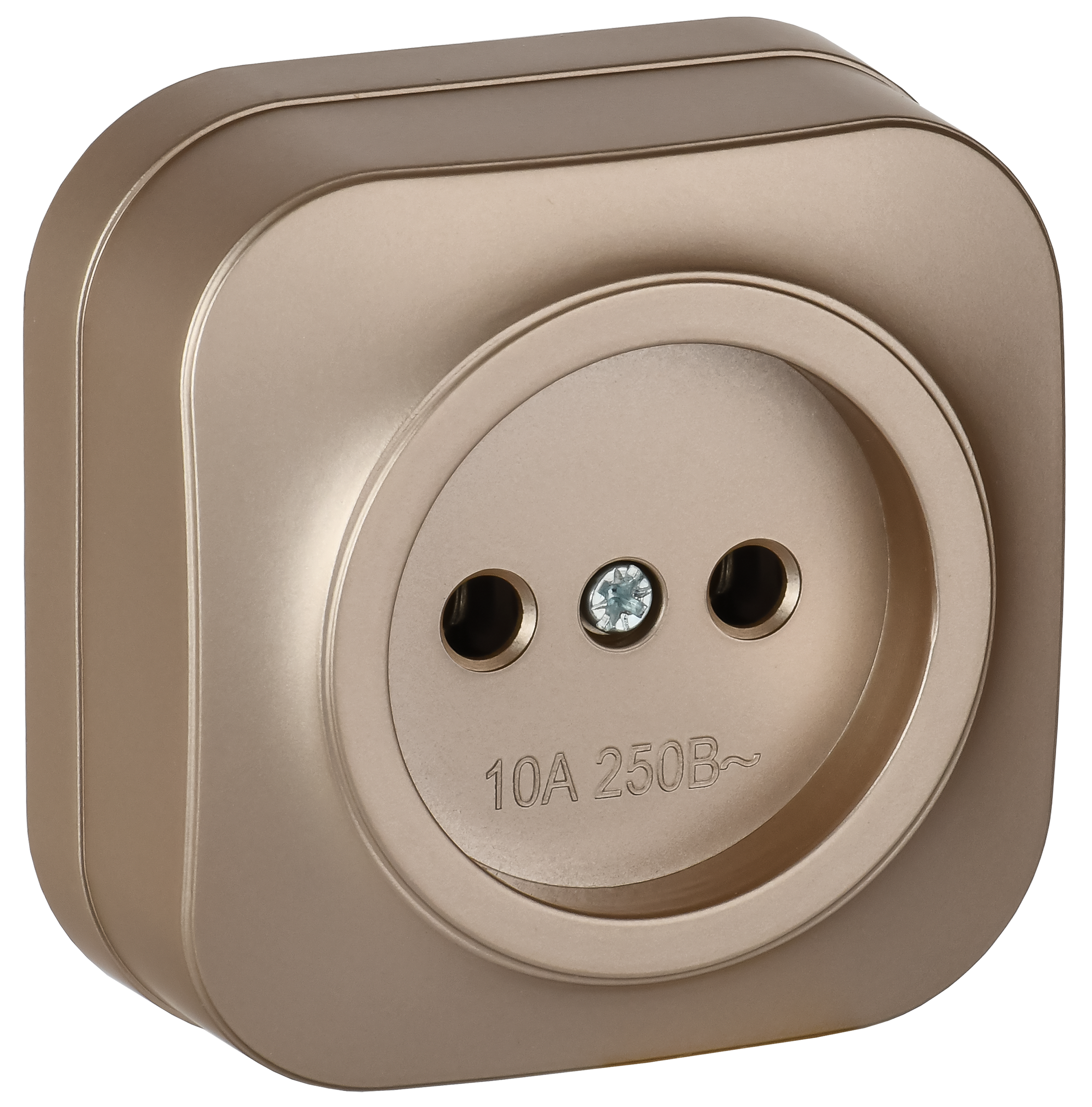 GLORY Розетка 1-местная для открытой установки без заземления без защитных шторок 10А РС20-2-ХШм шампань матовый IEK ERH10-K37M-10