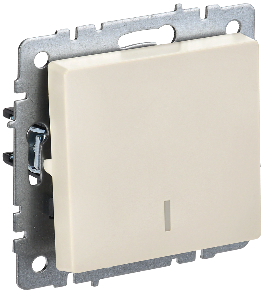 BRITE Выключатель 1-клавишный проходной с индикацией 10А ВС10-1-7-БрКр бежевый IEK