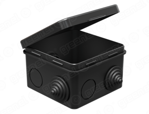 Коробка распаячная для о/п 80х80х50мм IP54 (45шт) ЧЕРНАЯ с откидной крышкой, 7 гермовводов. 4 сальни GE41238-05