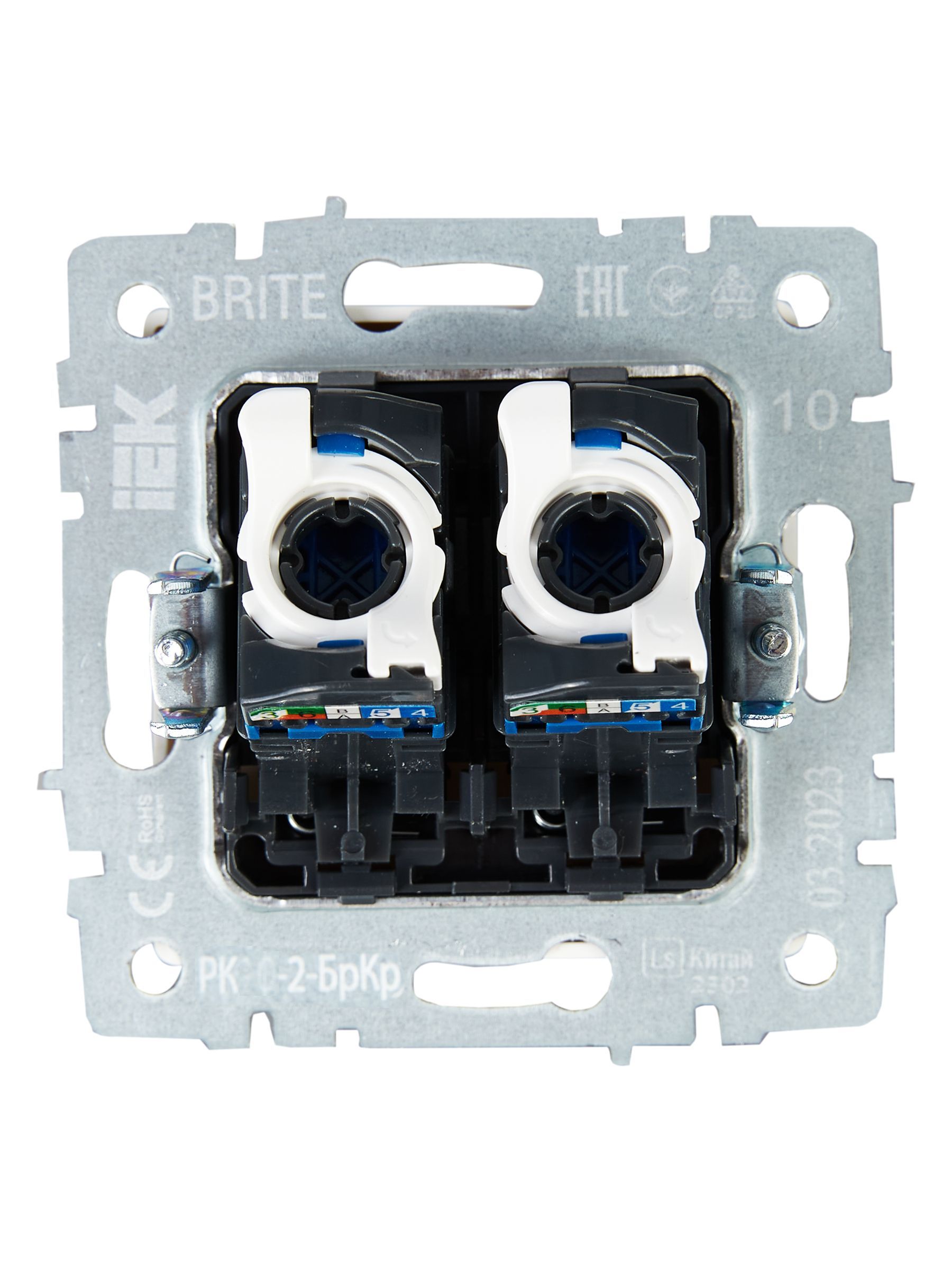 BRITE Розетка компьютерная двойная RJ45 кат.5E РК10-2-БрКр бежевый IEK - Фото 4