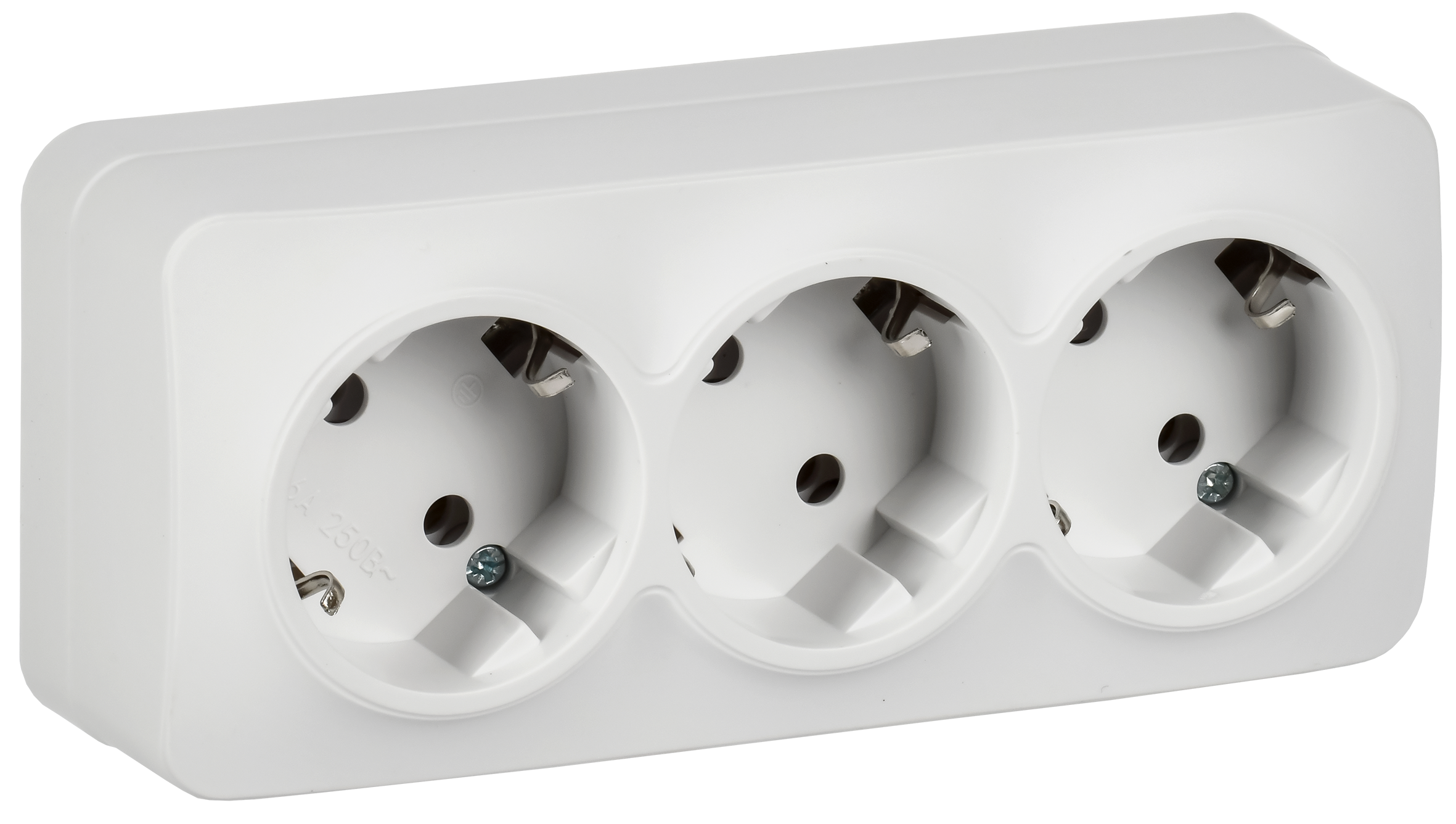 GLORY Розетка 3-местная для открытой установки с заземлением без защитных шторок 16А РС23-3-ХБм белый матовый IEK ERH31-K01M-16