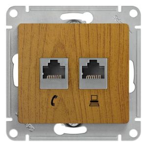 Розетка компьютерная + телефонная 2-м СП Glossa RJ45 + RJ11 кат.5E механизм дерево дуб SE GSL000585 288570