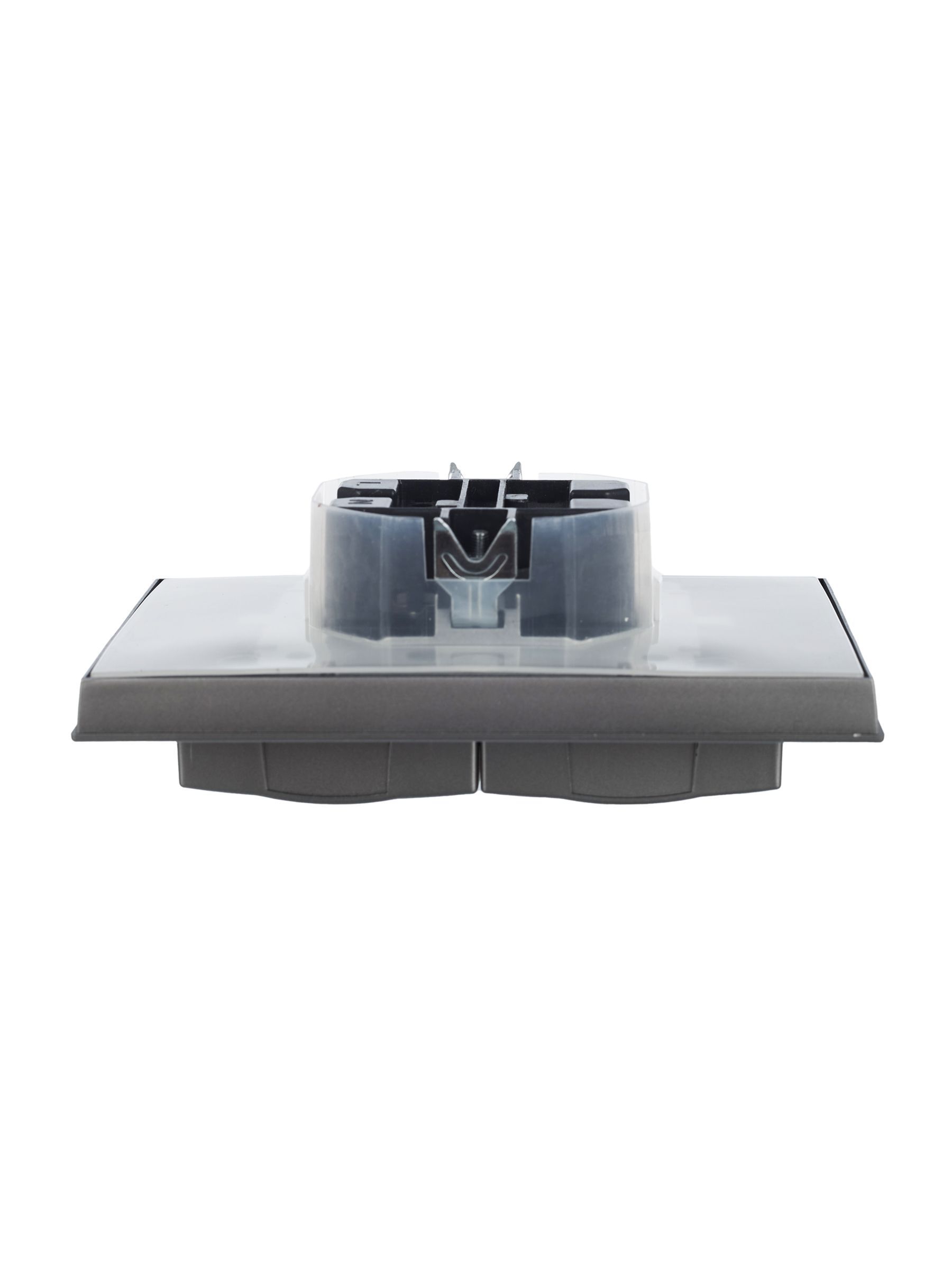 BRITE Розетка 2-местная с заземлением с защитными шторками и крышкой 16А в сборе IP44 РСбш12-3-44-БрС сталь IEK - Фото 3