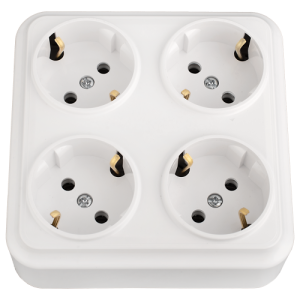 Розетка штепсельная четырехместная для открытой установки с заземляющим контактом квадратная РА16-01 11281BY