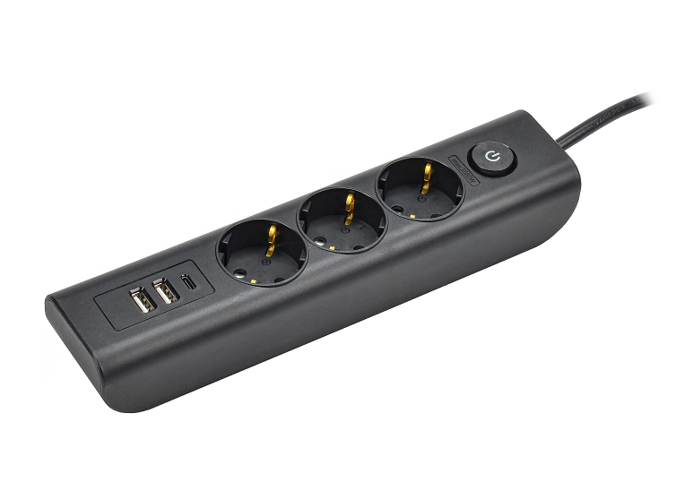 MODERN Удлинитель У03В 3 места с заземляющим контактом 2м 3х1мм2 16А/250В USBх3 черный IEK WYP12-16-03-02-ZKU-K02