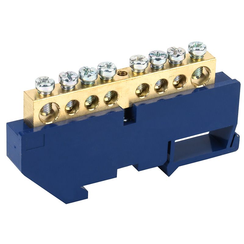 Шина «N» нулевая с синим изолятором на DIN-рейку 8x12мм стойка бол. 8 групп REXANT 11-2347