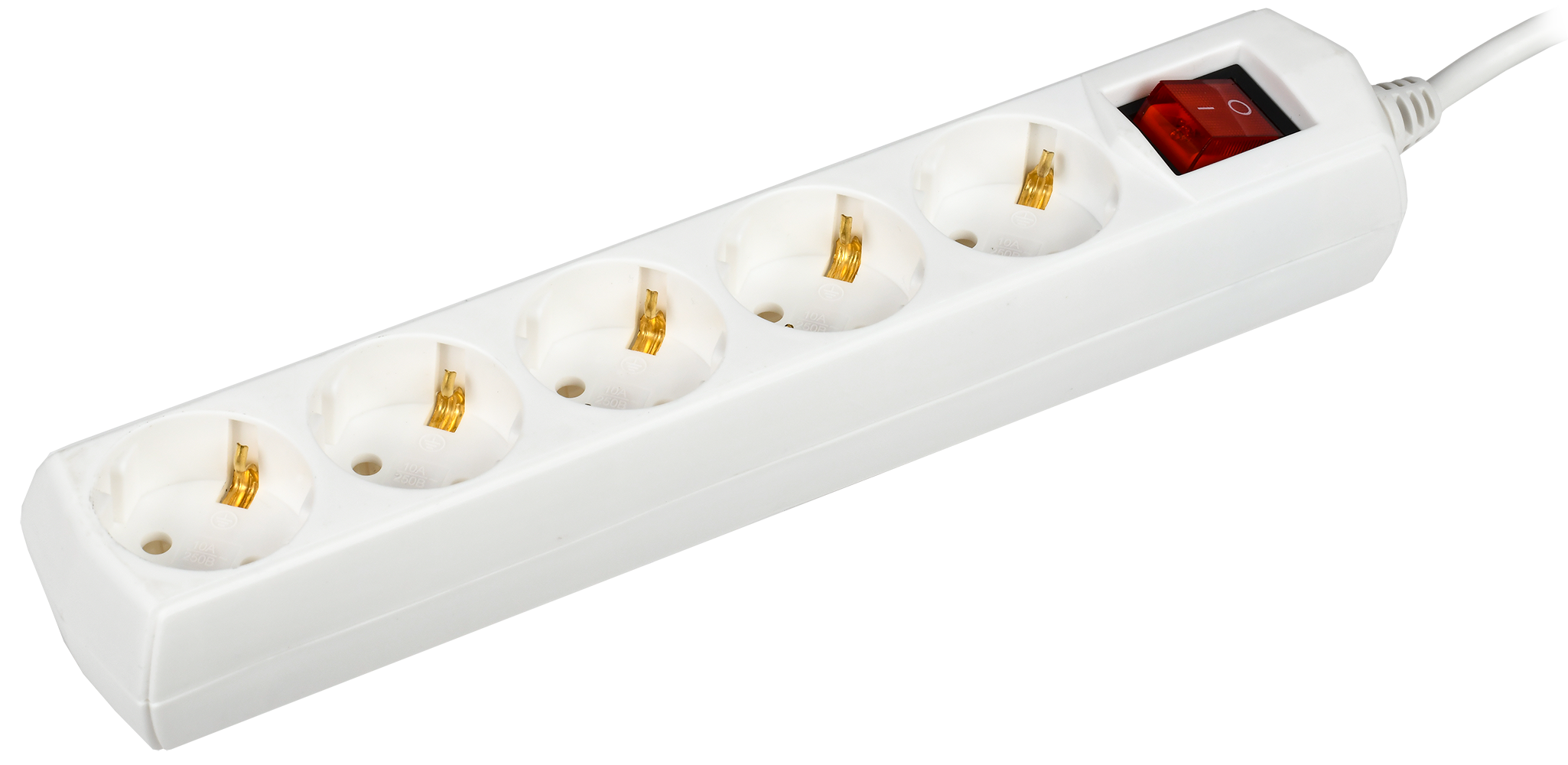 Удлинитель У05В 5 мест с заземлением 5м 3х1мм2 10А/250В GENERICA WYP10-10-05-05-ZK-G