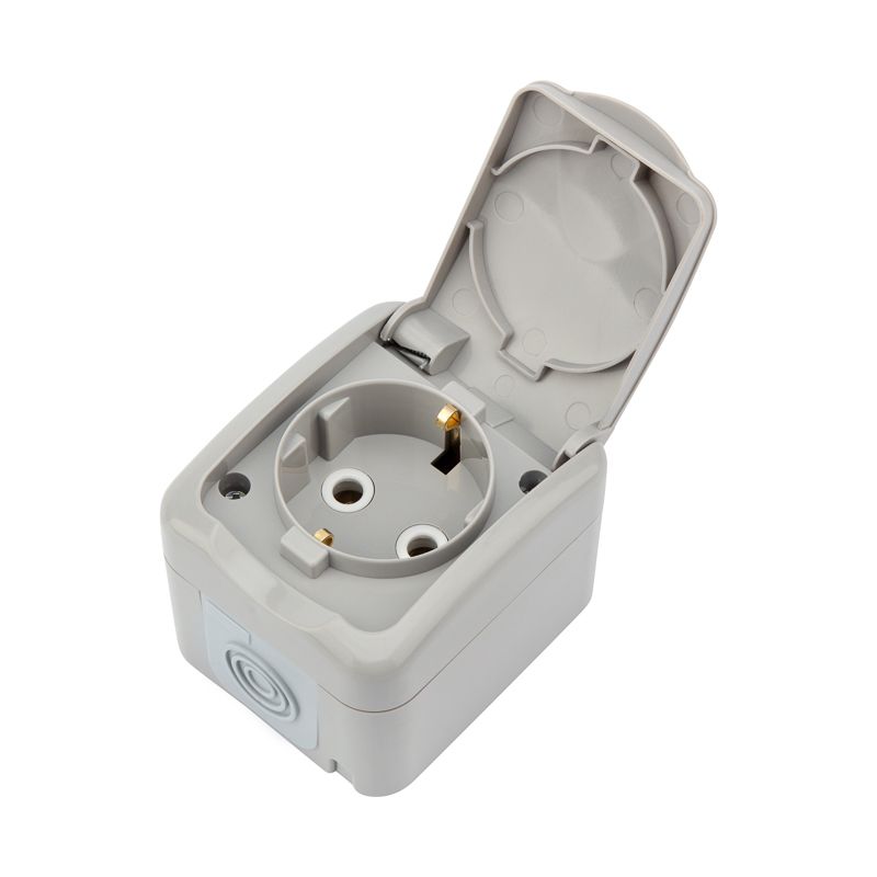 Розетка одноместная Mini OG IP54, с заземлением, о/у, серая KRANZ - Фото 2