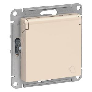 Розетка 1-м СП AtlasDesign 16А IP20 с заземл. защ. шторки с крышкой механизм беж. SE ATN000246 1240200