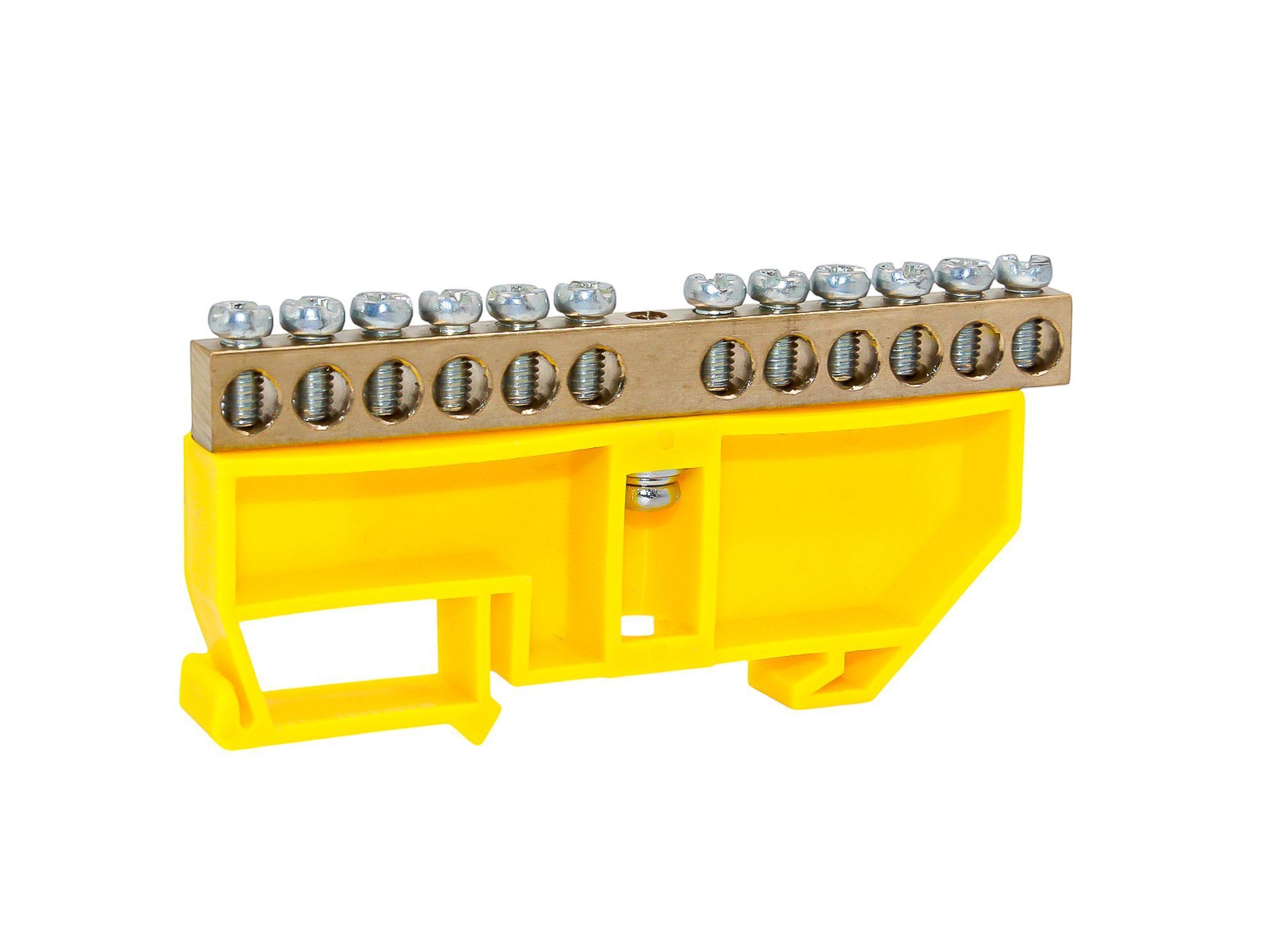 Шина PE "земля" на DIN-изоляторе ЖЕЛТЫЙ 6х9-12