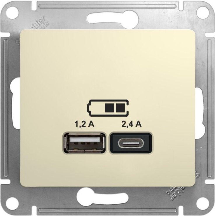 Розетка USB Glossa тип A+C 5В/2.4А 2х5В/1.2А механизм беж. SE GSL000239