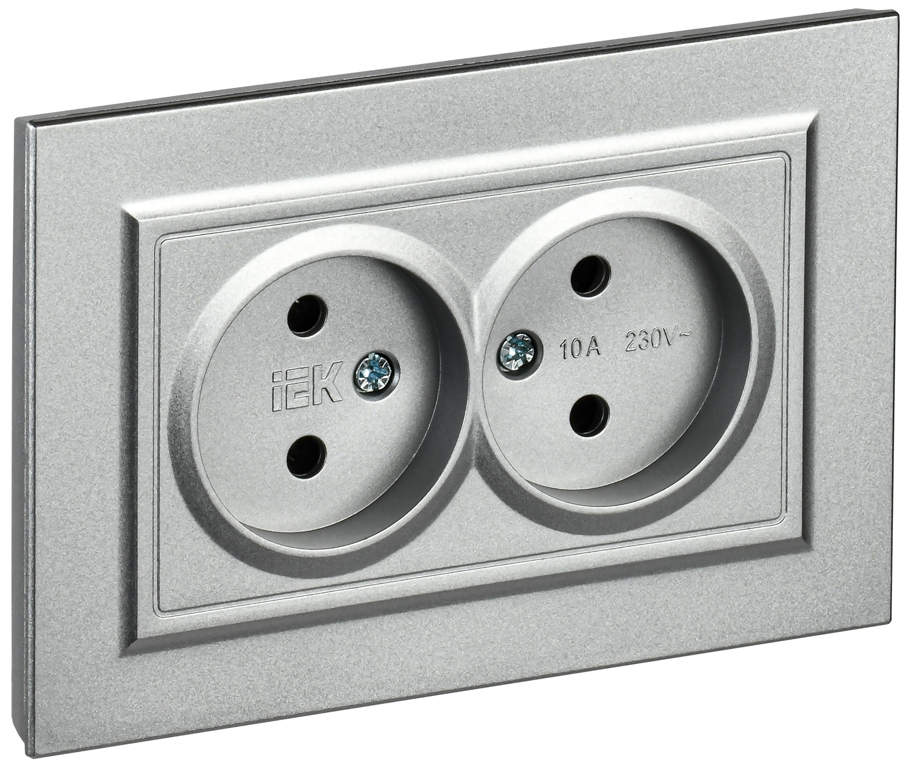 BRITE Розетка 2-местная без заземления без защитных шторок 10А в сборе РС12-2-БрА алюминий IEK BR-R20-10-K47-F