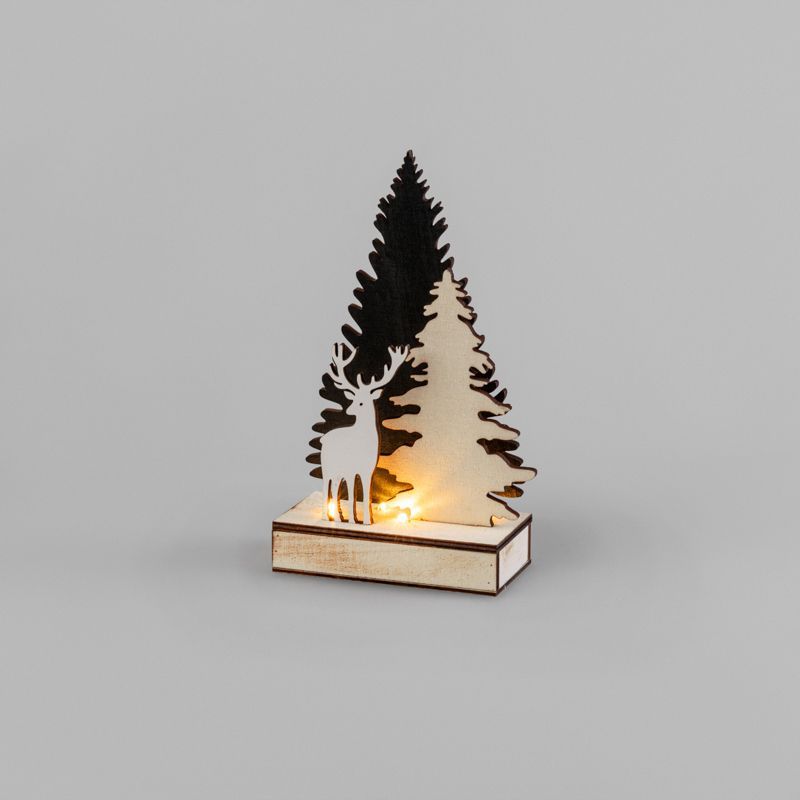 Деревянная фигурка с подсветкой Елочка с оленем 12x6x21,5 см 504-002