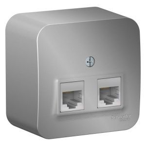 Розетка компьютерная 2-м ОП Blanca RJ45 кат.5E с изолир. пластиной алюм. SE BLNIA045453 1210565