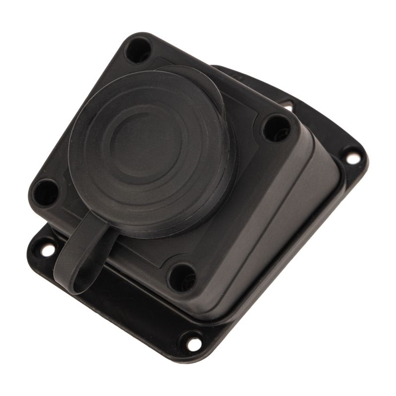 Розетка влагозащищенная угловая с крышкой 1 гнездо, 2Р+РЕ, 230В, с/3, 16А, IP44, каучук, черная PROconnect 111-127-4