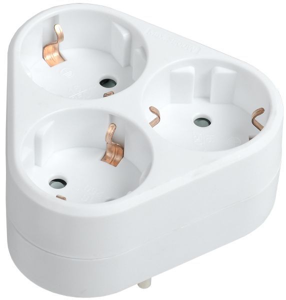 Тройник Т-01/03 3 места с заземлением 16А треугольный белый IEK WTP10-16-03-Z-K01