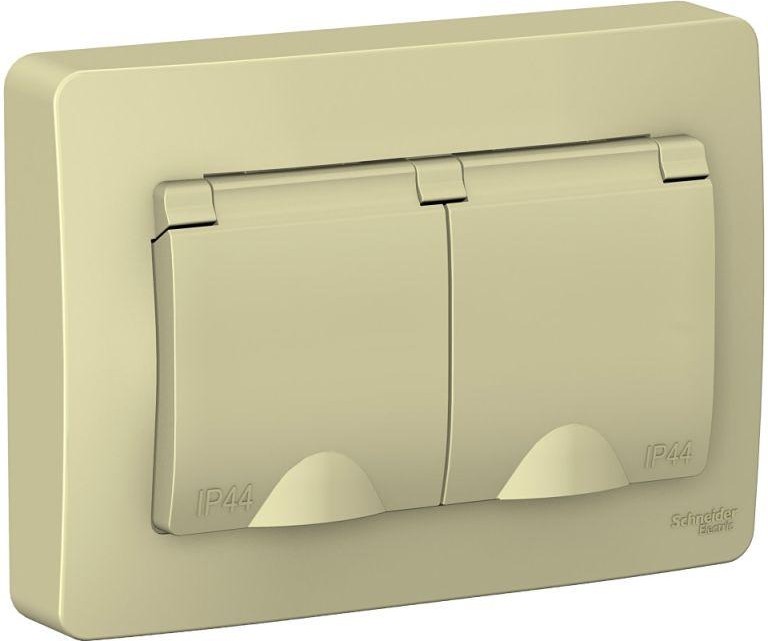 Розетка 2-м СП Blanca 16А IP44 250В с заземл. защ. шторки с крышкой беж. SE BLNRS441127