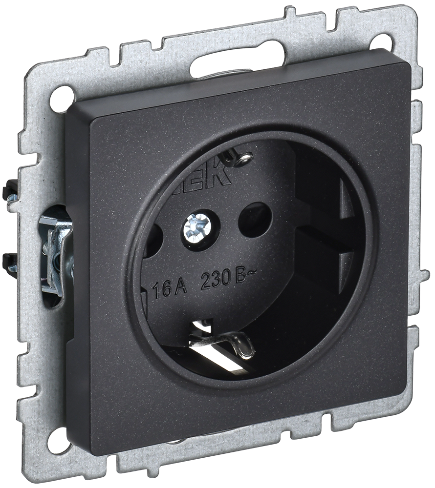 BRITE Розетка 1-местная с заземлением с защитными шторками 16А РС14-1-0-БрЧ черный IEK BR-R14-16-K02