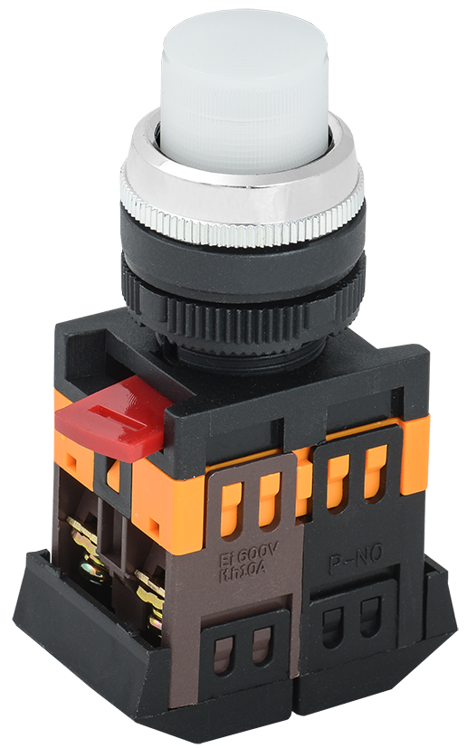 Кнопка ABLFP-22 белый d=22мм неон/240В 1з+1р IEK