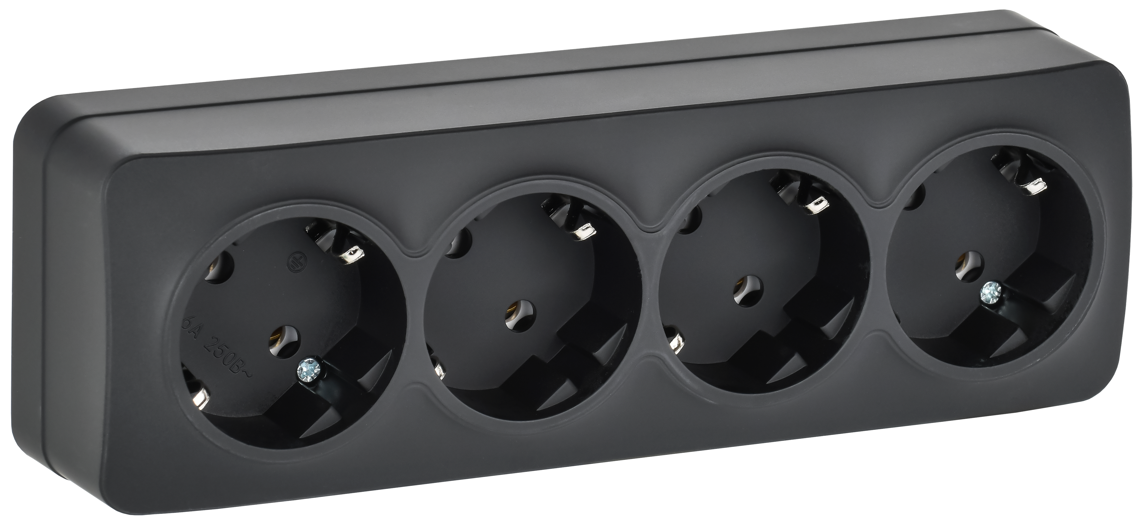 GLORY Розетка 4-местная для открытой установки с заземлением без защитных шторок 16А РС24-3-ХЧм черный матовый IEK ERH41-K02M-16