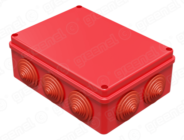 Коробка распаячная для о/п 190х140х70мм IP55 (20шт) КРАСНАЯ 10 гермовводов