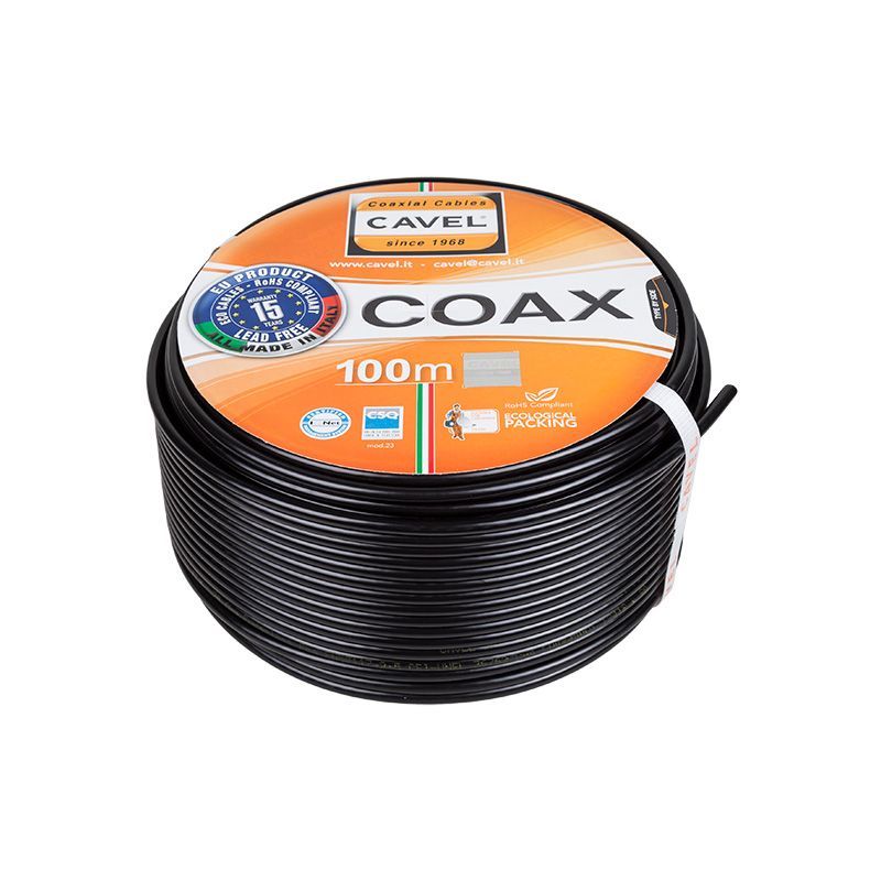 Кабель коаксиальный SAT-703PE, Cu/Al/CuSn, 75%, 75Ом, 100м, OUTDOOR, черный CAVEL 01-2432-2