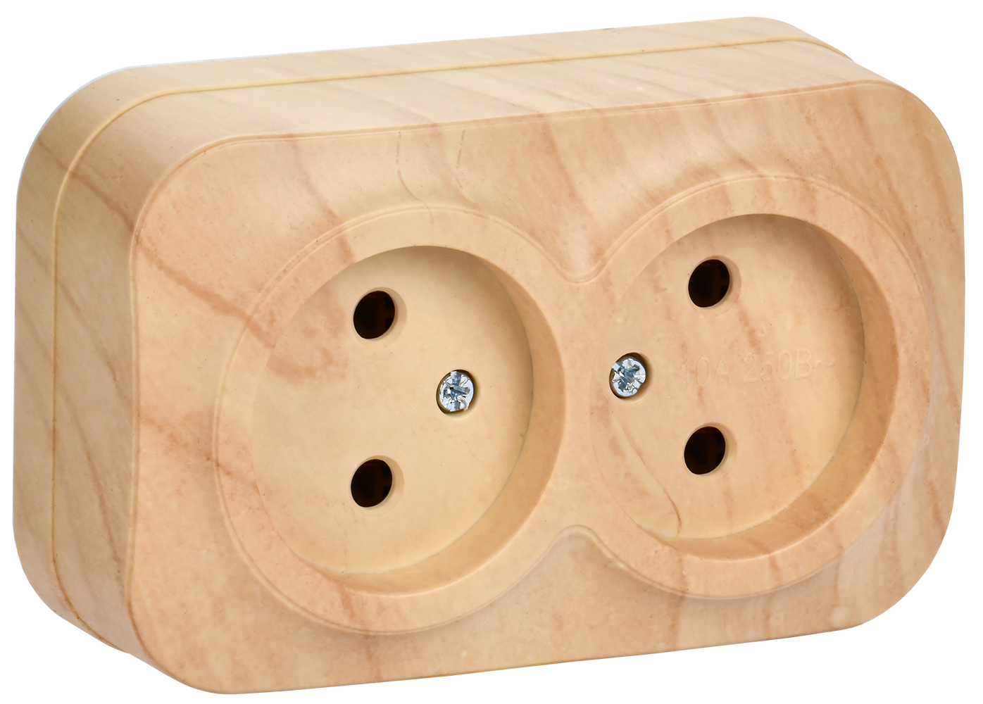 GLORY Розетка 2-местная для открытой установки без заземления без защитных шторок 10А РС22-2-ХС сосна IEK ERH20-K34-10